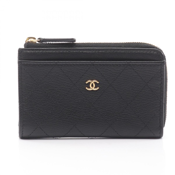 CHANEL COCO Mark Zip Card Case Coin purse AP4917 leather Black GHW Used Women CC