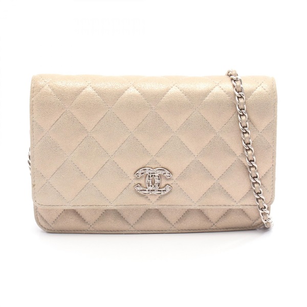 CHANEL Matelasse Chain Shoulder Crossbody Bag leather Gold GHW Used Women CC