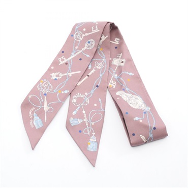 HERMES Twilly LES CLES A POIS Scarf wrap foulard silk soie Gray Multicolor Used