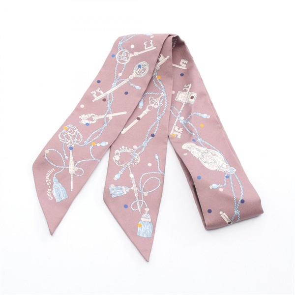 HERMES Twilly LES CLES A POIS Scarf wrap foulard silk soie Gray Multicolor Used