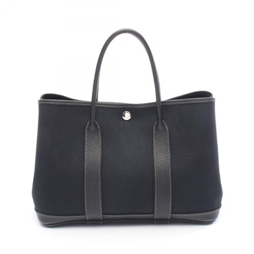 HERMES Garden party TPM Tote hand Bag O Toile officier canvas Negonda Black SHW