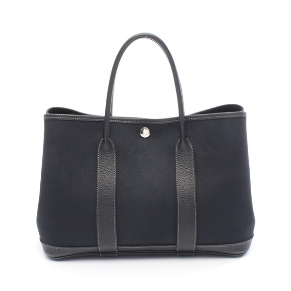 HERMES Garden party TPM Tote hand Bag O Toile officier canvas Negonda Black SHW