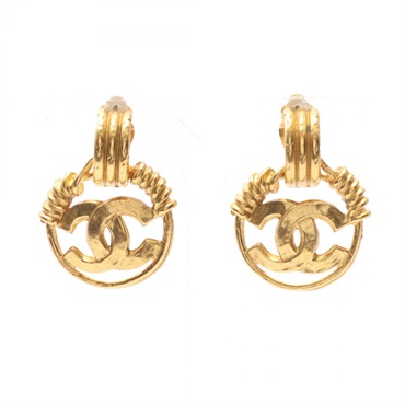 CHANEL COCO Mark Earring Gold Plated Used women CC