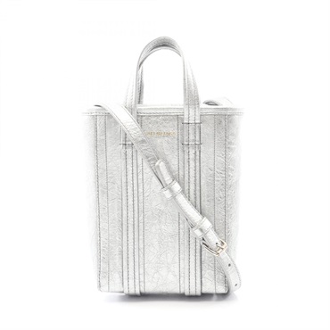 BALENCIAGA Barb Phone Holder Hand Shoulder Bag 693793 leather Silver Used Women