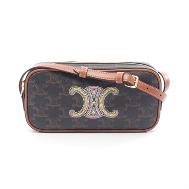 CELINE Triomphe Mini Camera Shoulder Bag canvas leather Brown Multicolor Used