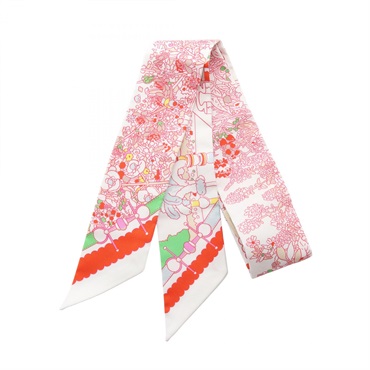 HERMES Twilly Pony Pit Stop Scarf silk White Orange Multicolor Used Women