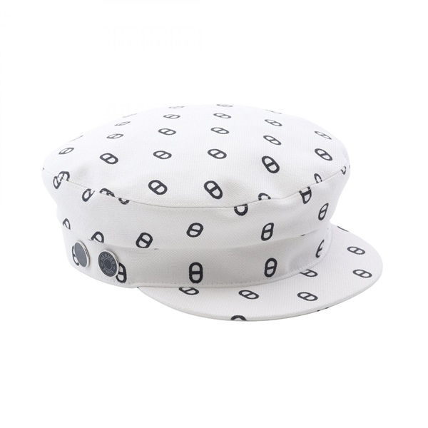 HERMES Chaine d'ancre Casquette Hat Cap cotton White Navy Women