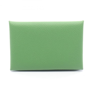 HERMES Calvi Verso Coin purse Card case holder B Epsom leather Green SHW Used