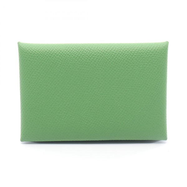 HERMES Calvi Verso Coin purse Card case holder B Epsom leather Green SHW Used