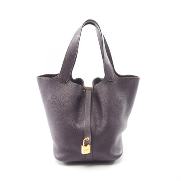 HERMES Picotin Lock MM Tote Handbag Clemence leather Purple Raisin GHW Used D