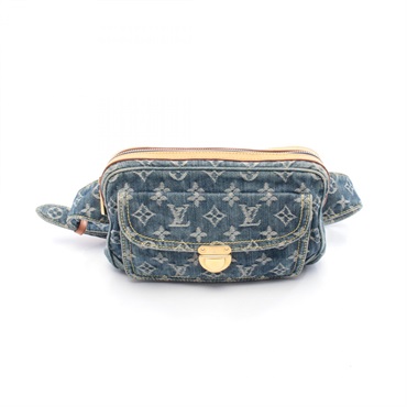 LOUIS VUITTON Bum Waist Belt Bag M95347 Monogram denim leather Blue Used Women