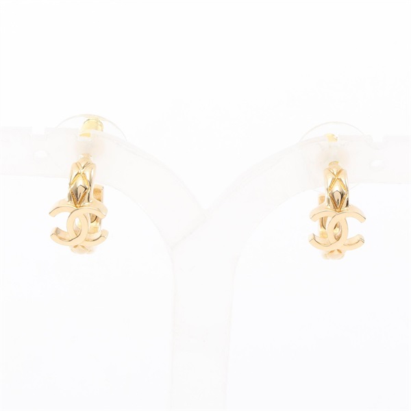 CHANEL COCO Mark Hoop Pierced earrings Gold Plated Used Women CC