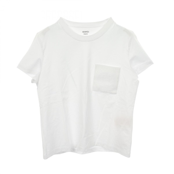 HERMES Mosaic embroidered patch pocket Short sleeve T-shirt #40 cotton White
