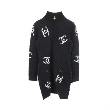 CHANEL COCO Mark Dress #36 P62217K47531 wool cashmere Black Navy Used Women