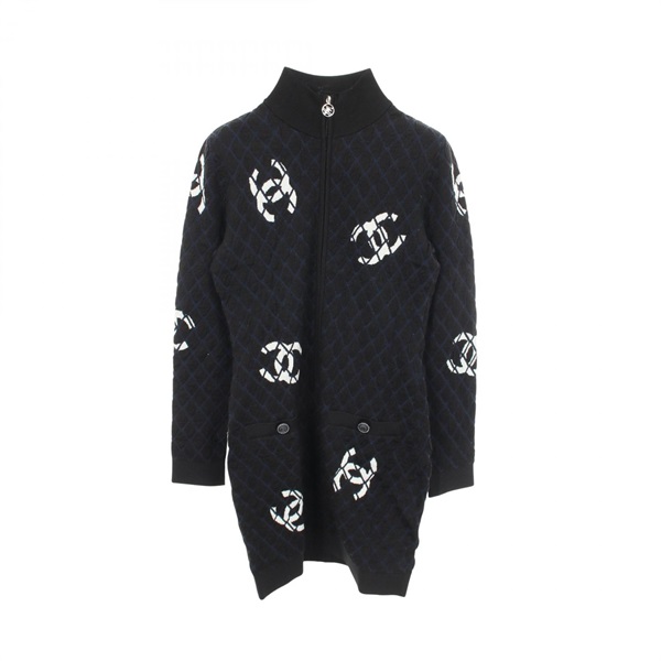 CHANEL COCO Mark Dress #36 P62217K47531 wool cashmere Black Navy Used Women