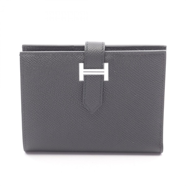 HERMES BEARN Compact Bi-fold wallet Epsom leather Black Used Women SHW K