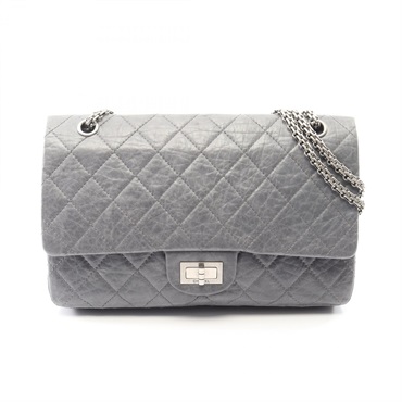 CHANEL 2.55 Matelasse Maxi W Flap Shoulder Bag Calfskin Blue Used Women SHW CC