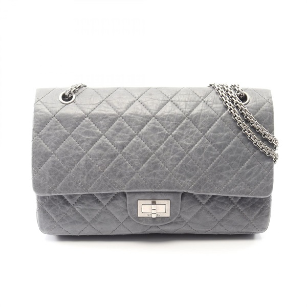 CHANEL 2.55 Matelasse Maxi W Flap Shoulder Bag Calfskin Blue Used Women SHW CC
