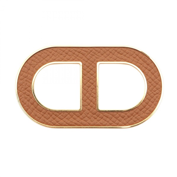 HERMES Chaine d'Ancre Brooch Pin Epsom leather Gold Plated Brown Women