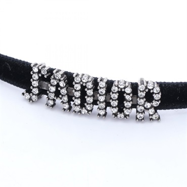 Christia Dior J'ADIOR Choker Necklace SS Velour Rhinestone Black Used Women