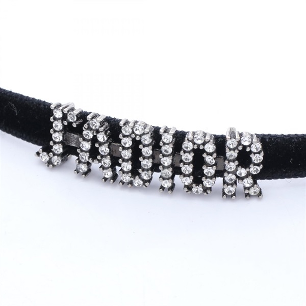 Christia Dior J'ADIOR Choker Necklace SS Velour Rhinestone Black Used Women