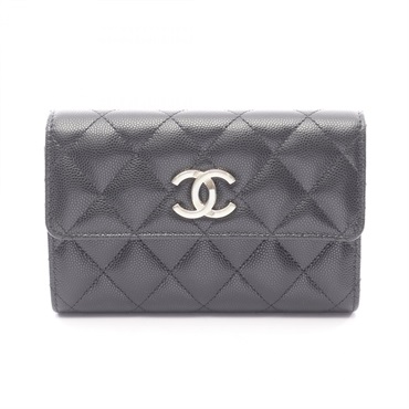 CHANEL Matelasse Tri-fold Wallet Purse AP3398 leather Black GHW Used Coco CC