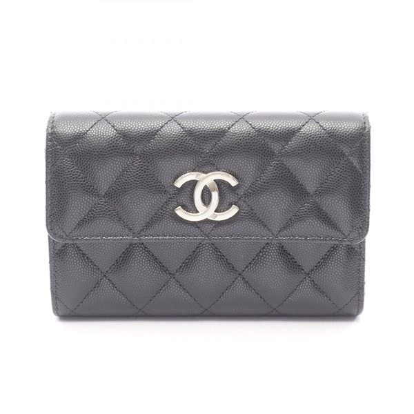 CHANEL Matelasse Tri-fold Wallet Purse AP3398 leather Black GHW Used Coco CC