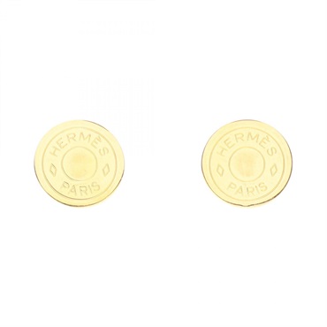 HERMES Sellier Earring Gold Plated Used GHW Women