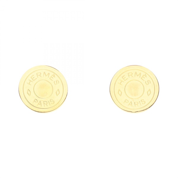 HERMES Sellier Earring Gold Plated Used GHW Women