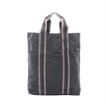 HERMES Fourre-tout cabas Hand Tote Bag canvas Black Gray Used unisex