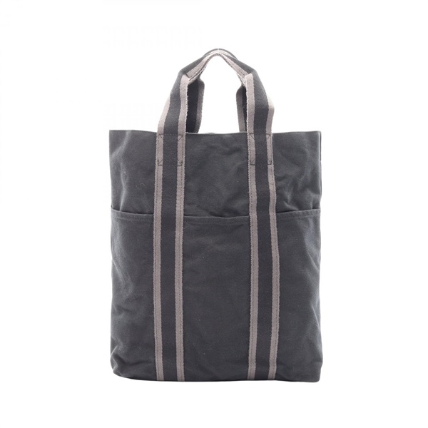 HERMES Fourre-tout cabas Hand Tote Bag canvas Black Gray Used unisex