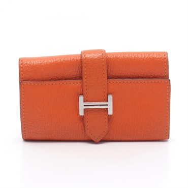 HERMES Bearn 4 ring Key holder case Chevre leather Orange Used Women G SHW