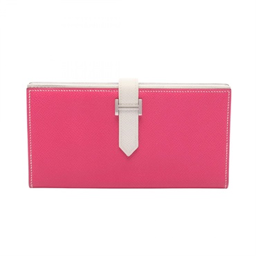 HERMES Bearn Soufflet Bifold purse Epsom leather White Rose tyrien Used SHW O