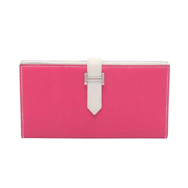 HERMES Bearn Soufflet Bifold purse Epsom leather White Rose tyrien Used SHW O
