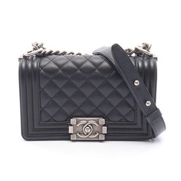 CHANEL Boy Chanel Small Chain Shoulder Bag A67085 Calfskin Black SHW Used CC