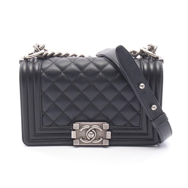 CHANEL Boy Chanel Small Chain Shoulder Bag A67085 Calfskin Black SHW Used CC