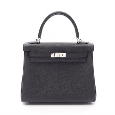 HERMES Kelly 25 Retourne Shoulder Handbag Togo leather Black SHW Women G