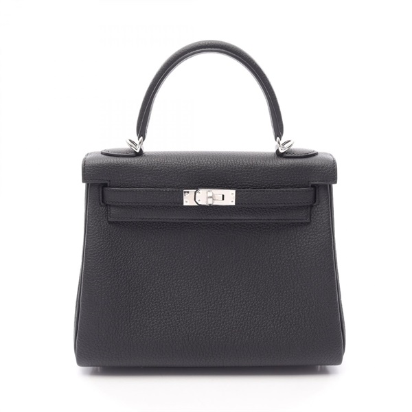 HERMES Kelly 25 Retourne Shoulder Handbag Togo leather Black SHW Women G