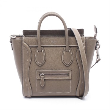 CELINE Luggage Nano Shopper Shoulder Crossbody Handbag 189243 leather Beige Used