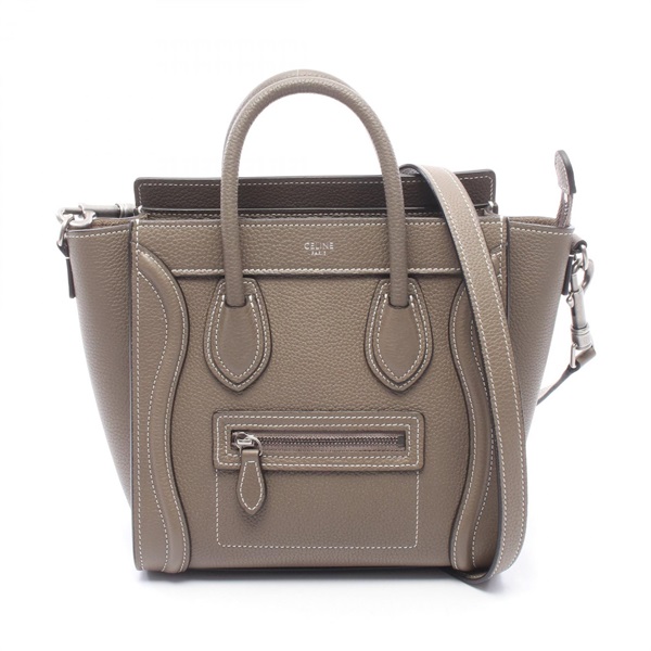 CELINE Luggage Nano Shopper Shoulder Crossbody Handbag 189243 leather Beige Used