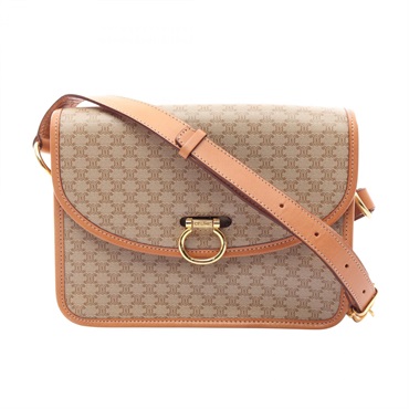 CELINE Triomphe Shoulder Crossbody Bag PVC coated canvas leather Beige Used