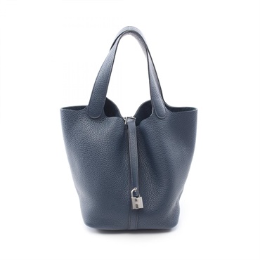 HERMES Picotin Lock MM Handbag Clemence leather Blue de presse Used Women U SHW