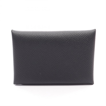 HERMES Calvi coin purse card case W Epsom leather Black Used Women SHW