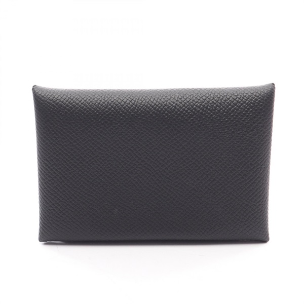 HERMES Calvi coin purse card case W Epsom leather Black Used Women SHW