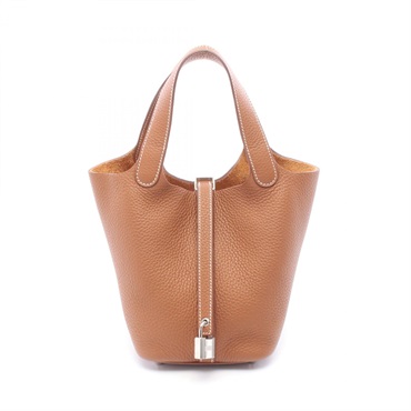HERMES Picotin Lock PM Tote Handbag Clemence leather Brown Gold SHW Used B