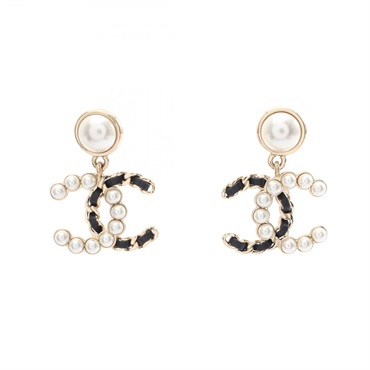 CHANEL B25K COCO Mark Pierced earrings Gold Plated Artificial pearl Used women
