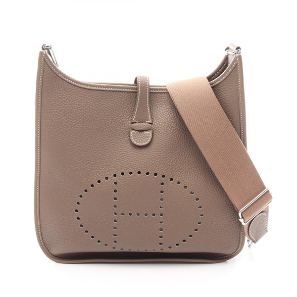HERMES Evelyne 3 Trois PM Shoulder Bag Clemence leather Etoupe Grey Used SHW U