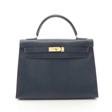 HERMES Kelly 32 Sellier Shoulder Handbag Epsom leather Blue Indigo GHW Used W