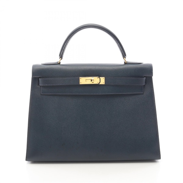 HERMES Kelly 32 Sellier Shoulder Handbag Epsom leather Blue Indigo GHW Used W