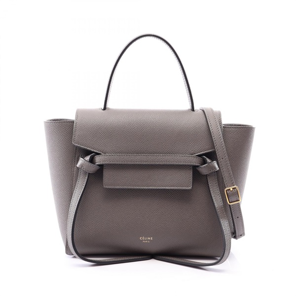 CELINE BELT NANO 2-way Shoulder Handbag 189003ZVA leather Gray Used Women